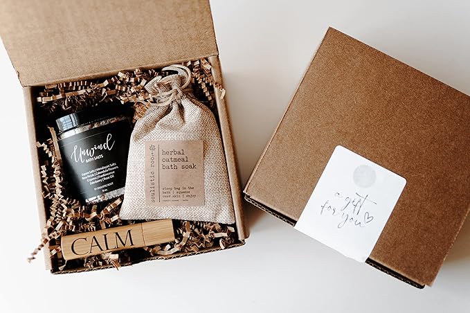 Relaxing Bath Gift Set, Luxury Spa Gifts for Women, Self Care Products for Women and Men, Calm Essential Oil Roller, Oatmeal Lavender Bath Soak & Epsom Salts with Essential Oils-BrightBean Baby