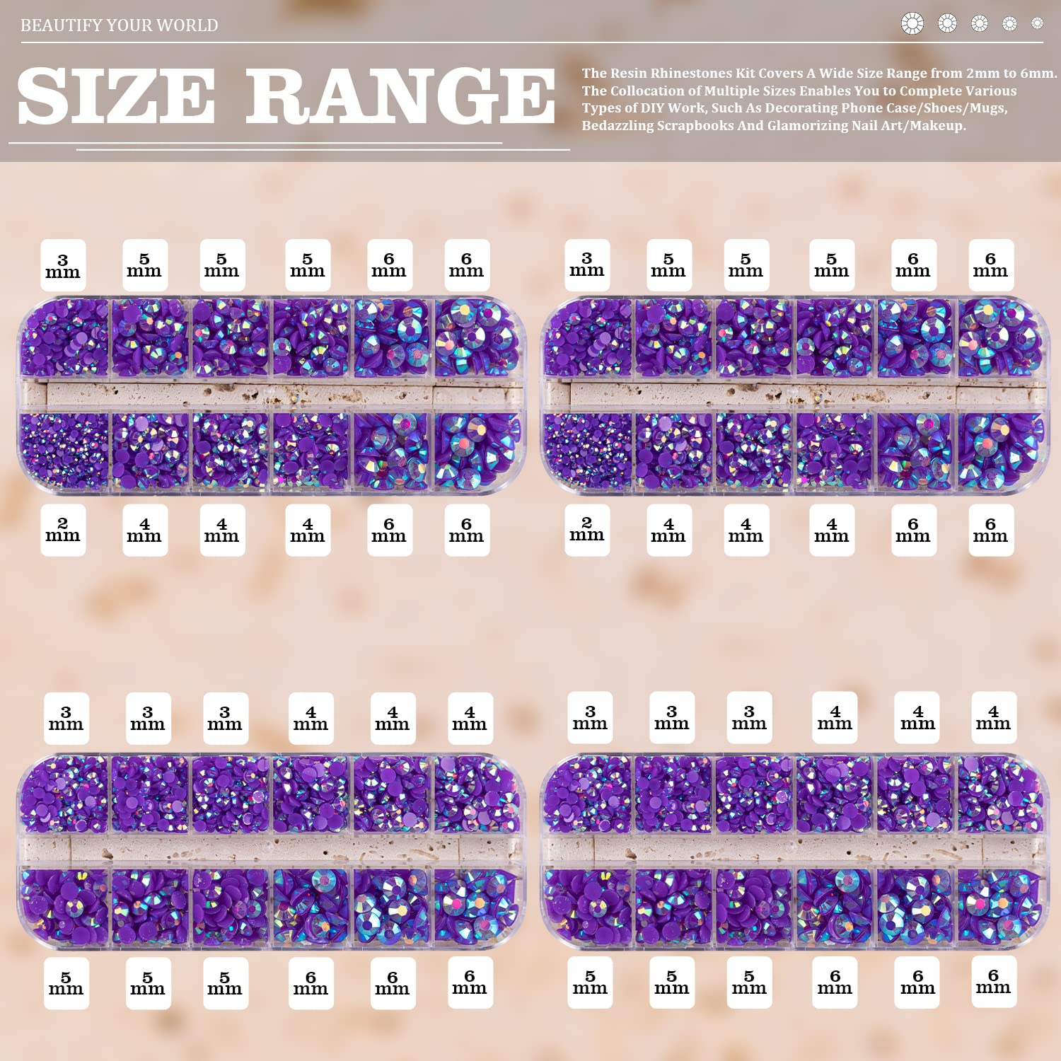 7000PCS Resin Rhinestones with Tweezers for Crafting, 2/3/4/5/6mm Flatback Jelly Rhinestones, 4 Box Dark Purple AB Non Hotfix Crystal Gems for DIY Crafts Mugs Tumblers Clothes Makeup Nail-BrightBean Baby