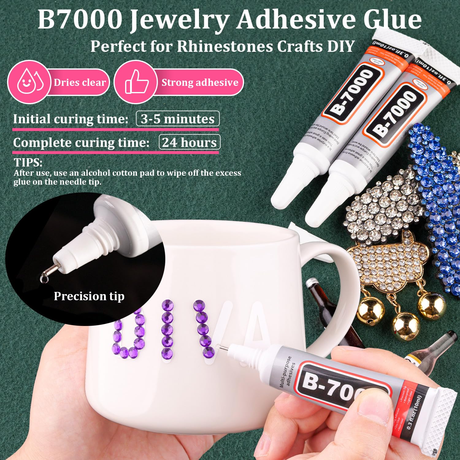 Resin Rhinestones for Crafting with B7000 Jewelry Glue, 1 Box Dark Violet Flatback Crystals with 3Pcs 10ml Glue for Bedazzling Crafts DIY Nail Art Makeup，Non Hotfix Gems for Clothing Shoes-BrightBean Baby