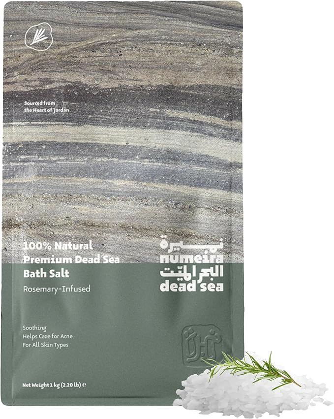 Dead Sea Salts for Soaking - Relaxing Salt Bath Soak for Body Rejuvenation - Natural Mineral Salts - Coarse Dead Sea Salt Bath Salts for Women & Men w/Rosemary Essential Oil (2.2lb)-BrightBean Baby