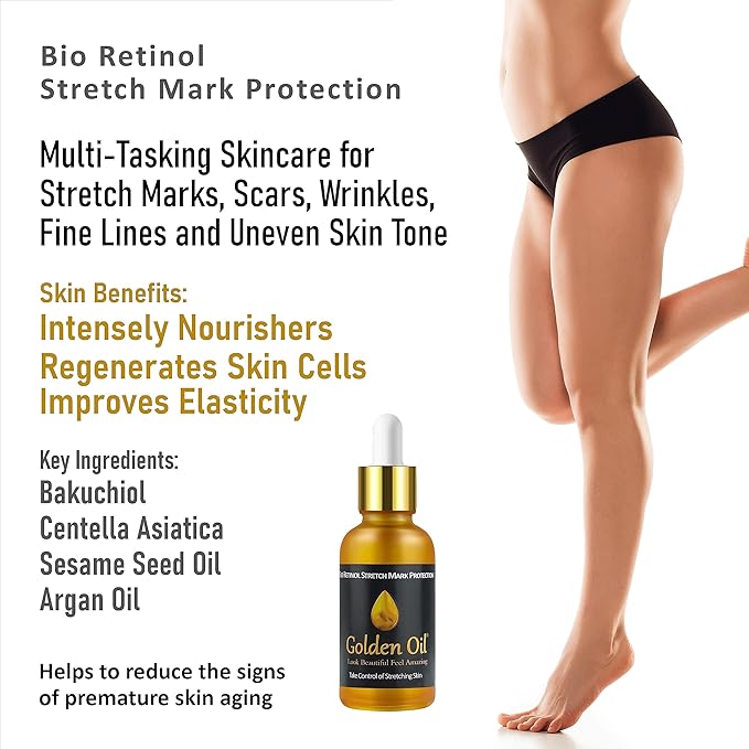 Stretch Mark & Scar Treatment & Protection– Bio Retinol Face & Body Oil for Treating Scars, Stretchmarks & Uneven Skin Tone. Contains Bakuchiol, Essential Vitamins & Nourishing Oils - 1.0 Fl Oz-BrightBean Baby