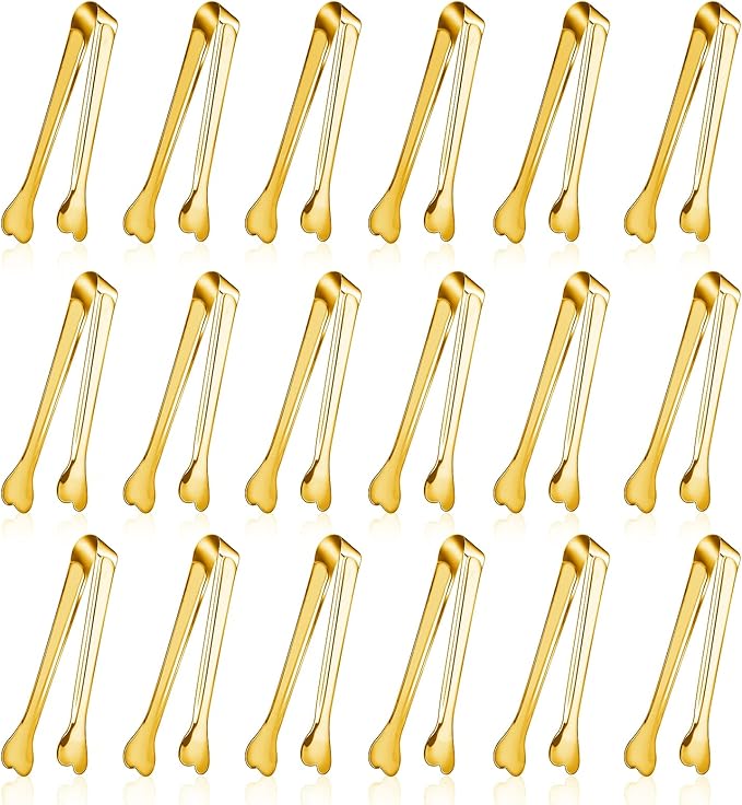 18 Pack Premium Small Serving Tongs, Mini Stainless Steel Appetizer Tongs 4.33Inch Gold