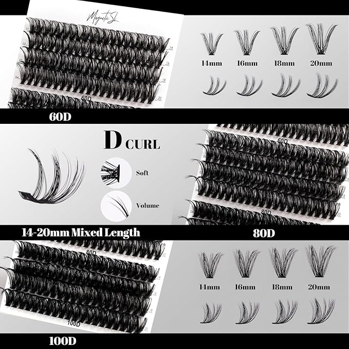 Lash Clusters 480 Clusters D Curl 10-20mm False Eyelash 60D 80D 100D Thick Eyelash Extension 20D 30D 40D Individual Eyelashes Multi-Style DIY Lash Extensions for Beginners(20D-100D-D, 10-20MIX)-BrightBean Baby