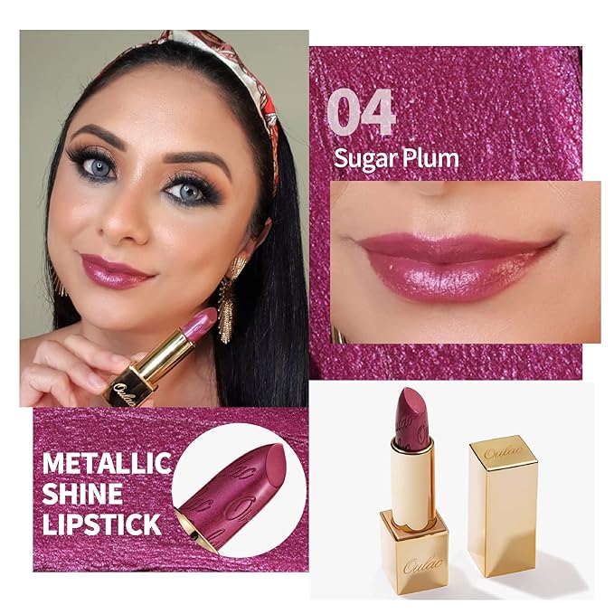 Oulac Metallic Lipstick Set- Dark Lipcolor with Moisturizing Formula, Vegan Beauty, Full-Coverage Lip Color, Christmas Gifts for Women, 4.3g X 3PCS-BrightBean Baby