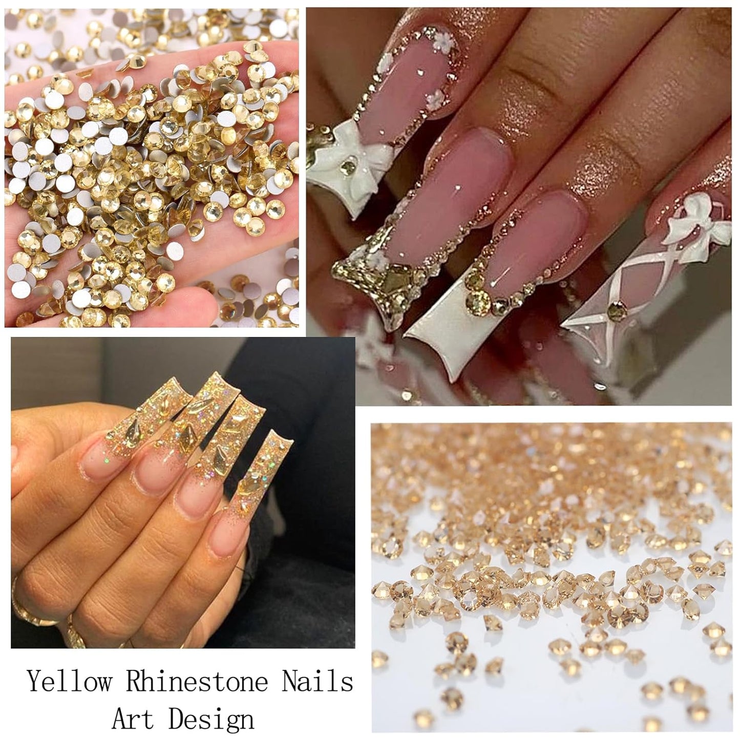Nail Art Rhinestones with Glue Gel Flatback Nail Charms Luxurious Supplies Accessories Champagne Nails Gems Jewelry for Women Nails DIY Design Decoration,Champagne-BrightBean Baby