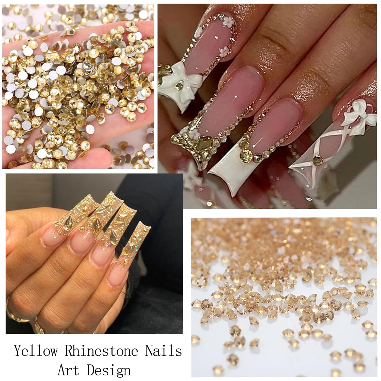Nail Art Rhinestones with Glue Gel Flatback Nail Charms Luxurious Supplies Accessories Champagne Nails Gems Jewelry for Women Nails DIY Design Decoration,Champagne-BrightBean Baby