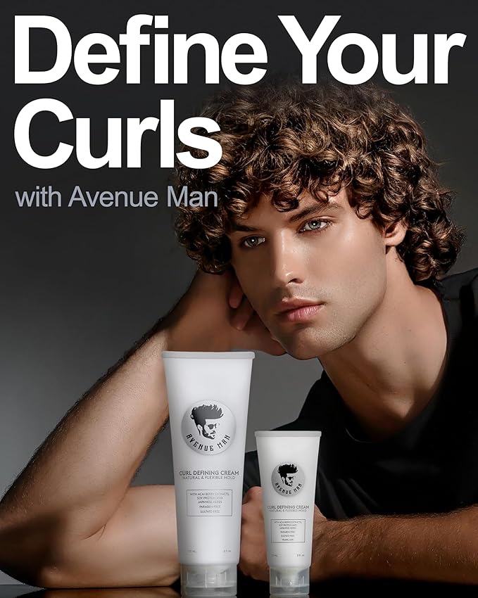 Avenue Man Curl Defining Cream - Improved Formula - Natural & Flexible Hold with Herbal Extracts for All Hair Types - Paraben Free & Sulfate Free-BrightBean Baby