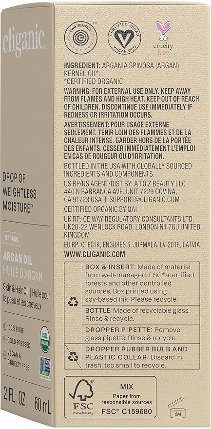 Cliganic Organic Argan Oil, 100% Pure - for Hair, Face & Skin | Cold Pressed Carrier Oil (Packaging May Vary)-BrightBean Baby