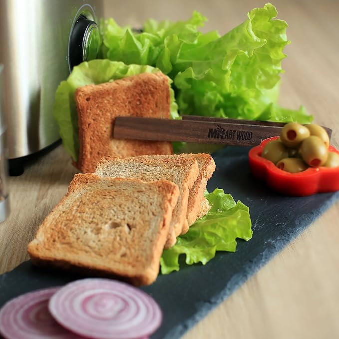 Magnetic Walnut Wooden Toaster Tongs | 8.7-Inch Kitchen Tongs for Cooking, Bread, Bacon, Bagels, and Muffins | Non-Toxic Design, A Durable Alternative to Bamboo, Perfect for Toaster, BBQ, and Grilling