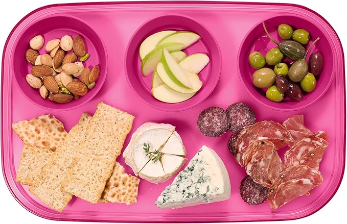 madesmart dipware 3 Bowl Serving Tray, Collapsible & Removable Dip Bowls for Charcuterie, Guacomole, Snacks, Veggies, Premium Dishwasher & Microwave Safe, Multipurpose Plate & Bowl, Pink