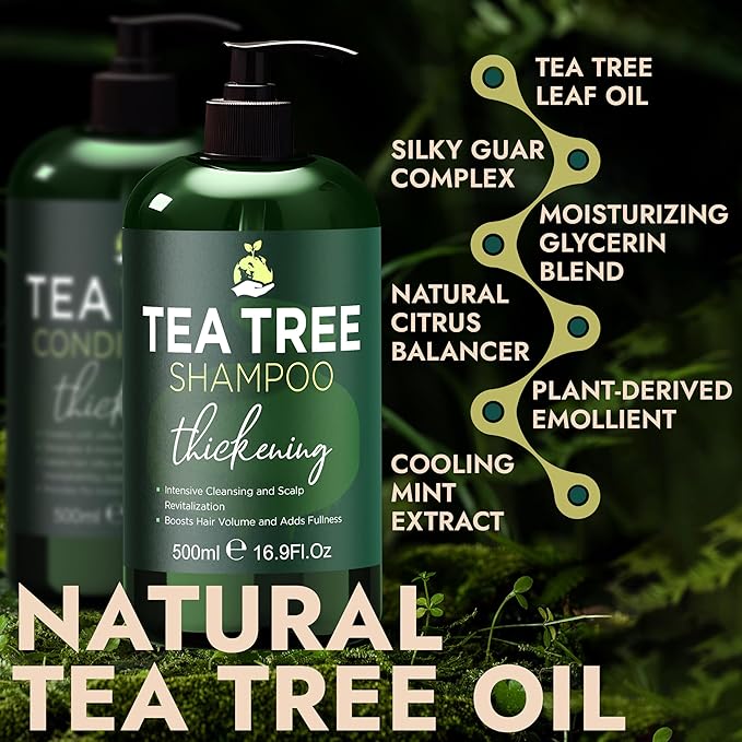 Tea Tree Shampoo & Conditioner Set | Thinning Hair Loss Treatments for Men and Women | Soothes Itchy Scalp & Dandruff | Boosts Hair Growth & Reduces Hair Loss | Sulfate & Paraben Free-BrightBean Baby