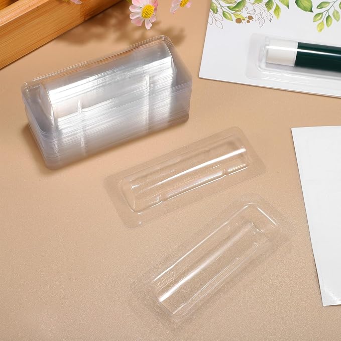 VILLCASE Lip Balm Pouches, 40pcs Plastic Lipstick Money Holder Clear Dome Lip Chap-Stick Money Cash Pounches, Lip Balm Cover for Gift Card DIY Crafts, Not Include Tape-BrightBean Baby