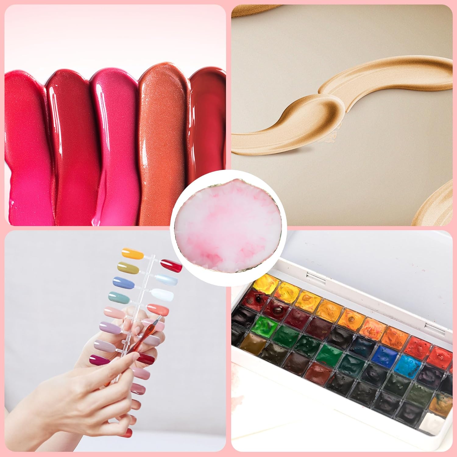 2 Pcs Resin Nail Palette Nail Polish Palette Nail Art Palette with Stainless Stirring Rod (Gray and Pink)-BrightBean Baby