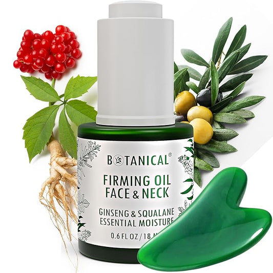 Botanical Face & Neck Firming Oil | Anti-Wrinkle Ginseng & Squalane Serum w/Gua Sha Lift Scraper | Organic, Pure, Natural Skincare (0.6 fl oz | 18 ml)-BrightBean Baby