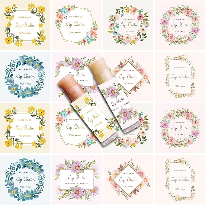 CRASPIRE 80Pcs 8 Styles Lip Balm Sticker Flower Wreath Plants Self-Adhesive Homemade Lip Balm Labels Floral Patter Square DIY Label Stickers for Lip Balm Containers Cosmetics Lipsticks-BrightBean Baby