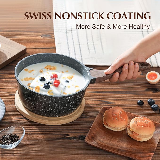 SENSARTE Nonstick Saucepan with Lid 1.5 Quarts - Swiss Granite Coating Small Pot