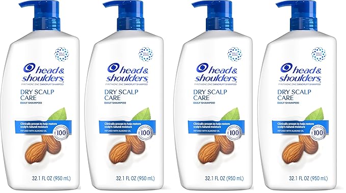 Head and Shoulders Shampoo, Daily-Use Anti-Dandruff Paraben Free Treatment, Dry Scalp Care with Almond Oil, 32.1 fl oz, Twin Pack (Pack of 2)-BrightBean Baby