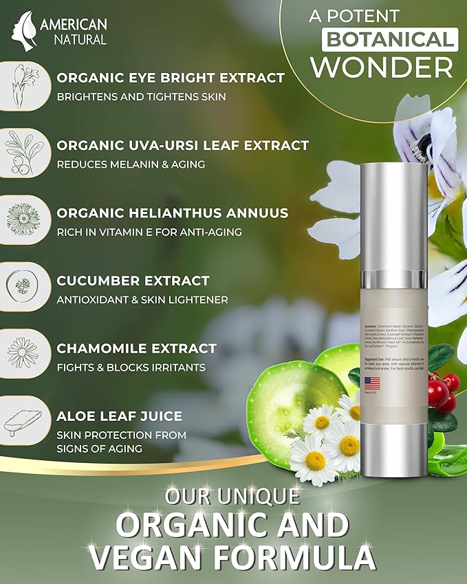 Blend Organic Eye Serum For Bags Under Eyes - Dark Eye Circle Remover with Eyebright Extract - Under Eye Serum For Dark Circles and Puffiness - Anti Aging Eye Cream For Women (0.5Oz)-BrightBean Baby