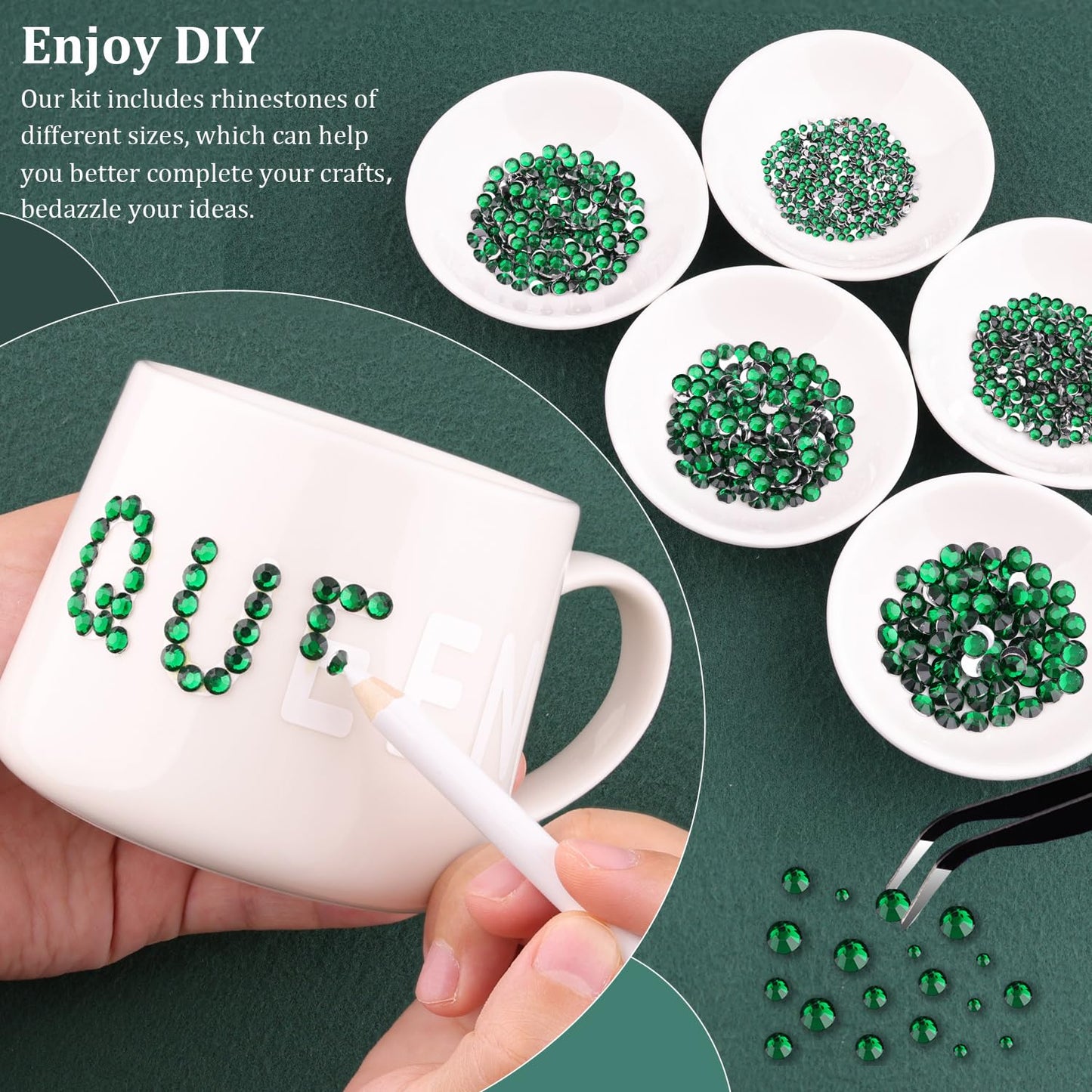 Resin Rhinestones for Crafting with B7000 Jewelry Glue, 1 Box Dark Green Flatback Crystals with 3Pcs 10ml Glue for Bedazzling Crafts DIY Nail Art Makeup，Non Hotfix Gems for Clothing Shoes-BrightBean Baby