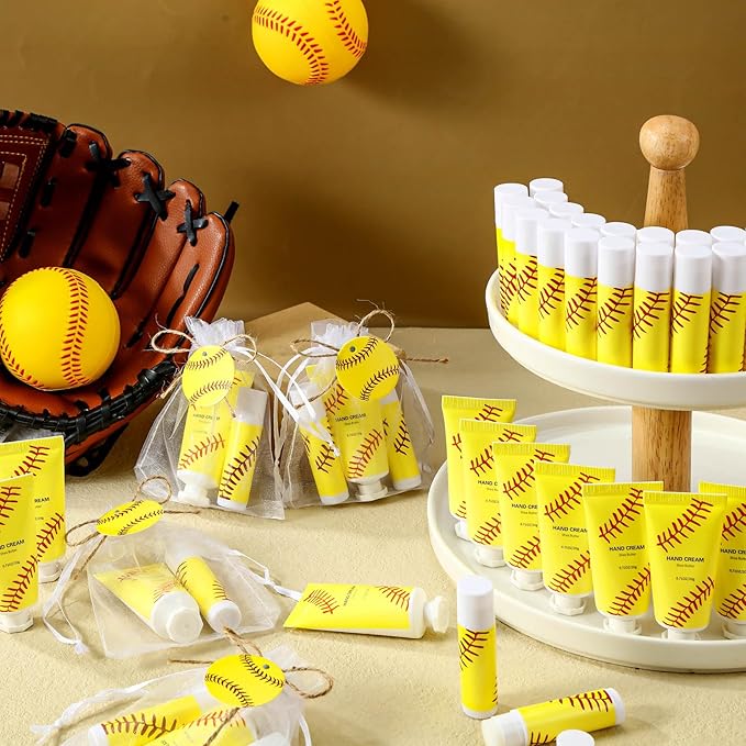 144 Pcs Softball Lip Balm Hand Cream Set Softball Accessories Softball Party Favors Including 36 Softball Lip Balm 36 Moisturizing Hand Cream 36 Bags 36 Softball Cards and Ropes for Kids Gifts-BrightBean Baby