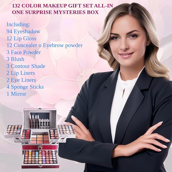 SAMIK 132-Color All-in-One Makeup Kit for Women - Complete Set with Palettes, Contouring, Concealer, Face Powder, Lipgloss, Blusher, Contour, Eyeliner, and Eyebrow Powder in Carry-All Trunk-BrightBean Baby