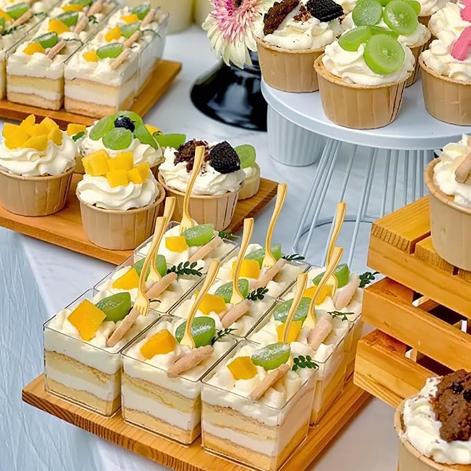 WDF Disposable Plastic Mini Forks 300 Pieces 4 Inches | Gold Plastic Forks | Thanksgiving Heavy Duty Plastic Tasting Forks | Perfect for Small Appetizers and Desserts for Wedding/Party/Birthday