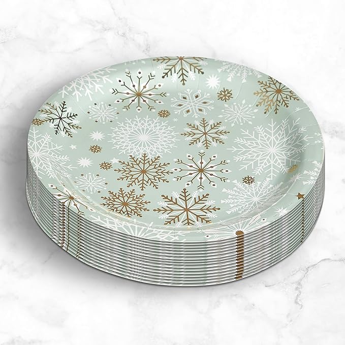 Papyrus Disposable Tabletop Plates Set - Elegant and Sturdy Plates for Any Occasion, Winter Sage Snowflake, Plates