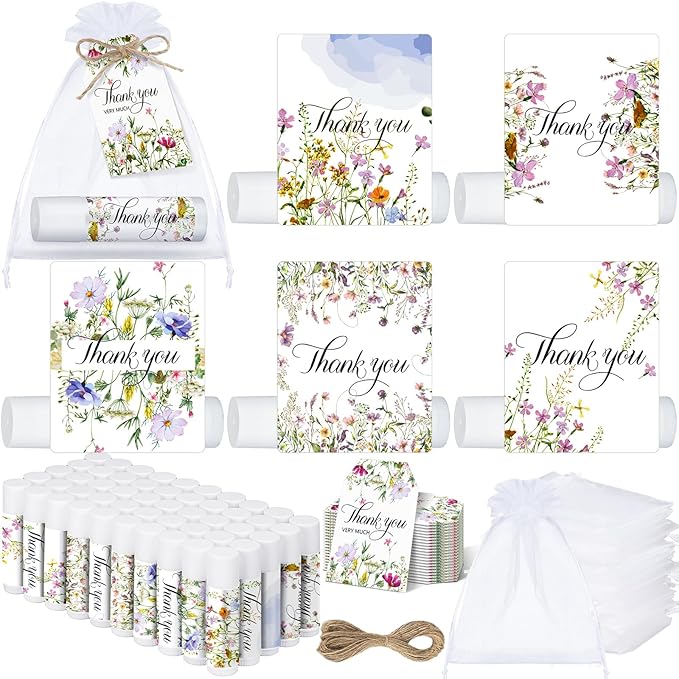 50 Set Employee Appreciation Gifts Bulk Baby Shower Favors Lip Balms Bulk Thank You Gifts Wedding Bridal Shower Bachelorette Gifts Prizes for Guests Women Teacher Coworker Nurse(Wildflower)-BrightBean Baby