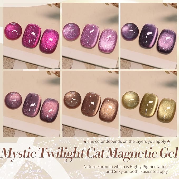 Born Pretty Cat Magnetic Eye Gel Nail Polish, Fall Winter Jelly Glass Magnetic Gel Polish, Purple Brown Pink Nude Glitter Soak Off Nail Art Salon Manicure Home Gift 7ml 6pcs-BrightBean Baby