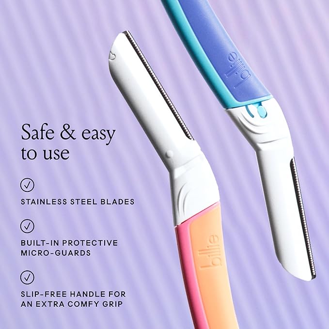 Billie - Dermaplane Starter Kit - Reusable Handle + 3 Refill Blades - Remove Facial Hair + Perfectly Shape Brows - Dermatologist-Approved - Malibu-BrightBean Baby