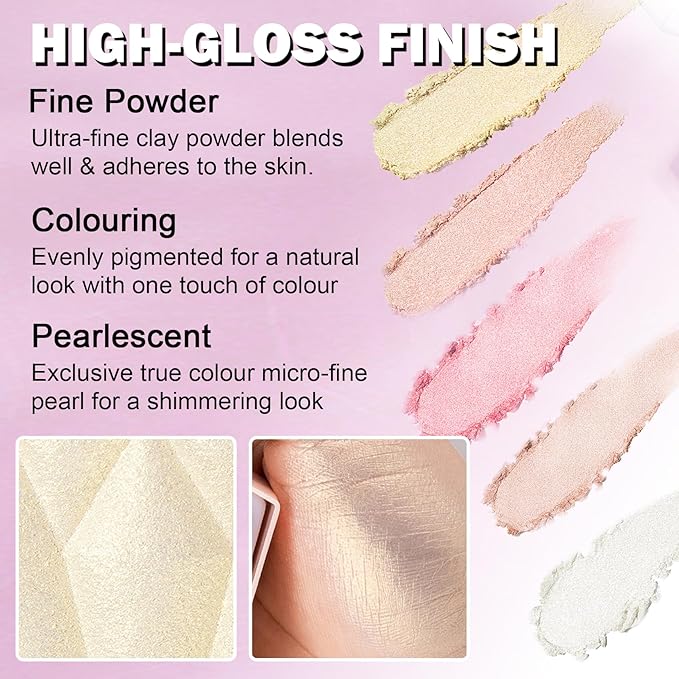 White Highlighter Makeup Palette Face Highlighter Powder Iluminadores De Maquillaje Narutal Shimmer Glitter Highlighter Contour Powder Makeup Palette-02 Quicksand Gold-BrightBean Baby