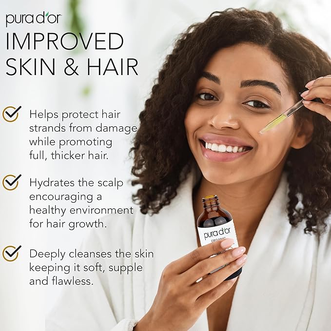 PURA D'OR 4 Oz ORGANIC Jamaican Black Castor Oil - Natural Smoky Scent - w/ 2 BONUS Empty Brushes - 100% Pure USDA Certified Cold Pressed & Roasted, Hexane Free Eyelash & Eyebrow Serum-BrightBean Baby