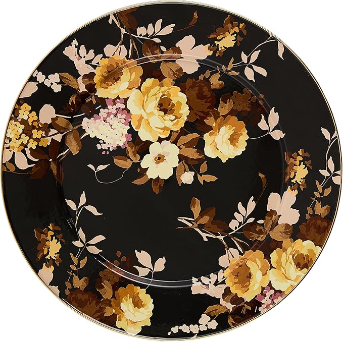 MACKENZIE-CHILDS Enamel Serving Platter, Decorative Serving Platter for Food, 16 Inches, Wild Rose Brown