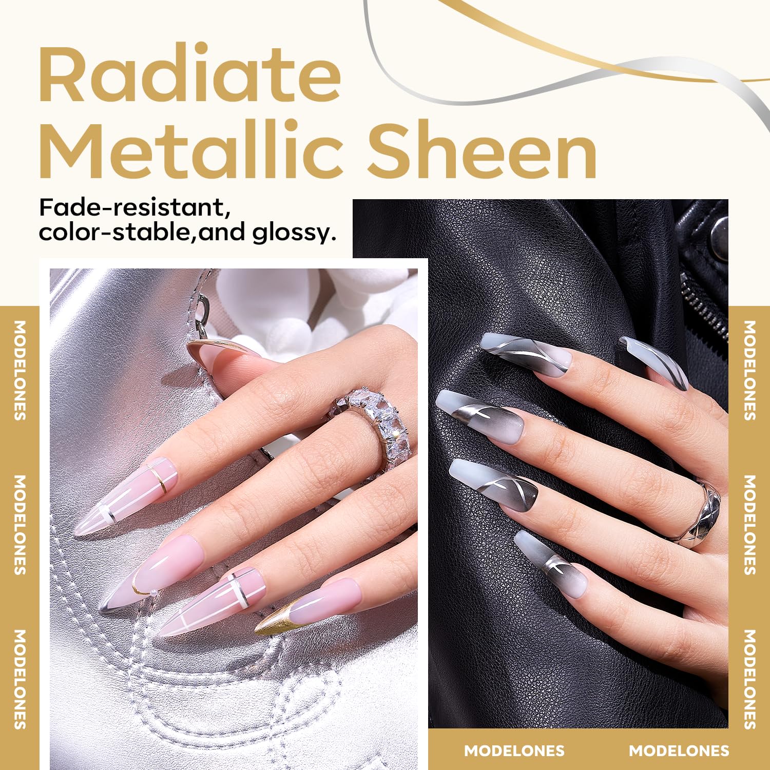 modelones Metallic Gold Silver Gel Liner Nail Polish 2 Pcs Chrome Mirror 3D Effect Nail Art Polish Bronze Thin Brush For Swirl Soak Off French Tip DIY Salon Nail Glue Manicure Gift For Women Girls-BrightBean Baby