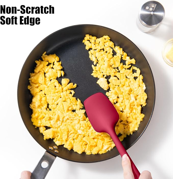 Doosu Silicone Scraper Spoon Spatulas, 600°F Heat Resistant BPA Free Rubber Flat Spatula, Kitchen Mixing Stirring Cooking Spoonula, Non-Stick Dishwasher Safe Baking Supplies (2 Pcs, Aqua+Red)