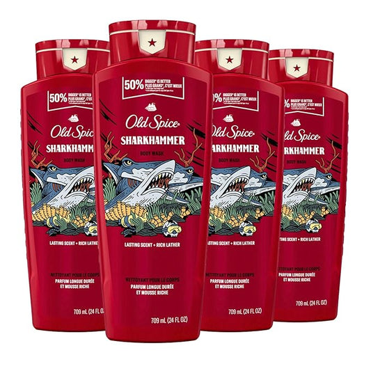 Old Spice Body Wash for Men, Sharkhammer, Long Lasting Lather, 24 fl oz (Pack of 4)-BrightBean Baby