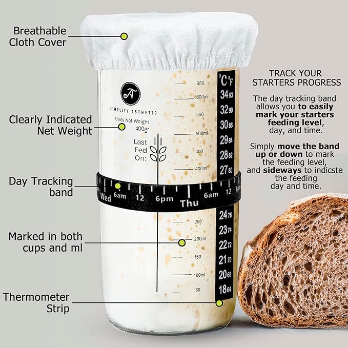 Premium Banneton Bread Proofing Basket - A Complete Sourdough Bread Baking Kit - Bread Baking Supplies - Sourdough Starter Jar Kit