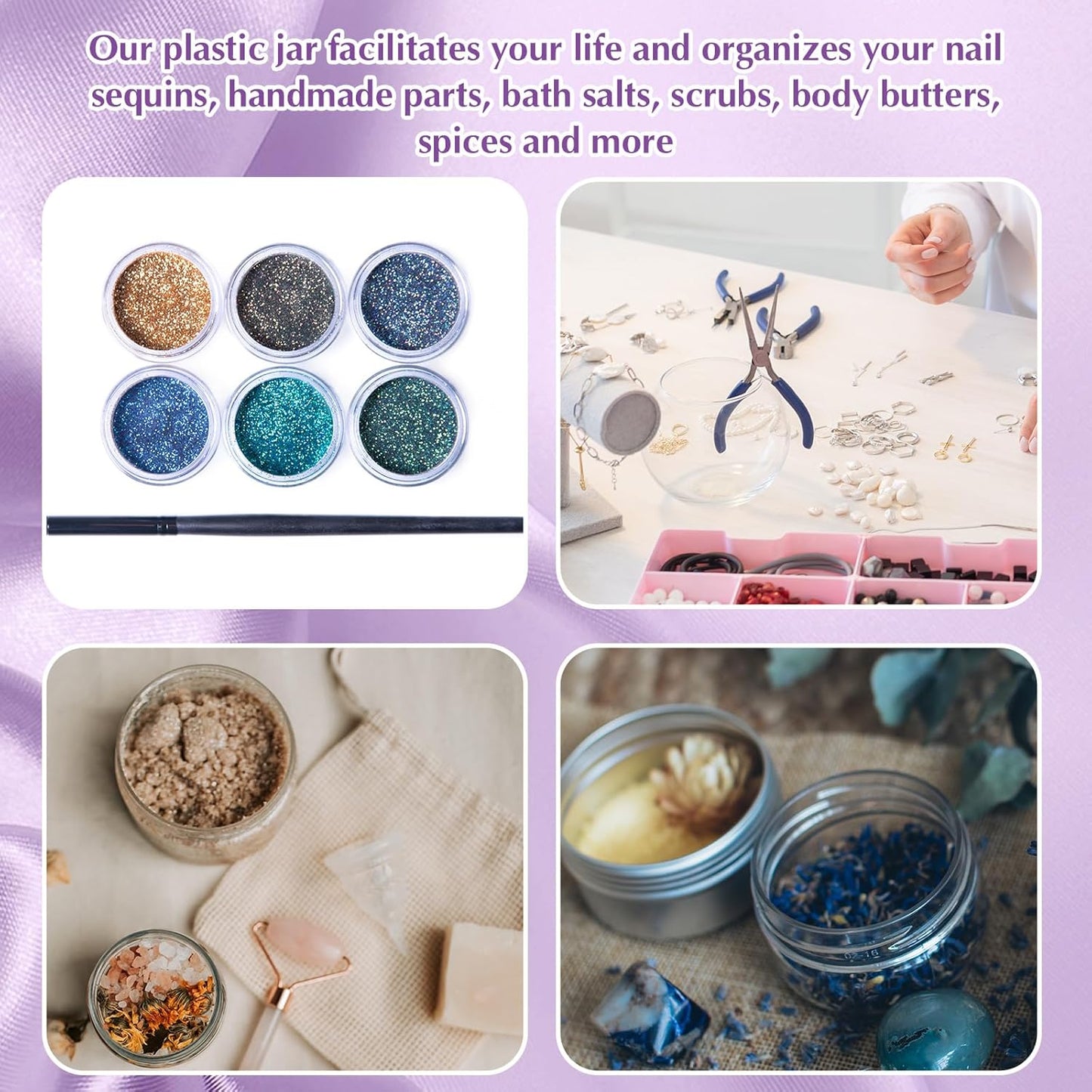 SATINIOR 100 Pcs Plastic Jars with Lids Small Containers Lids Wide Mouth Small Plastic Containers for Lotion Cream Rhinestones Body Butters Travel Storage(4 oz,White)-BrightBean Baby