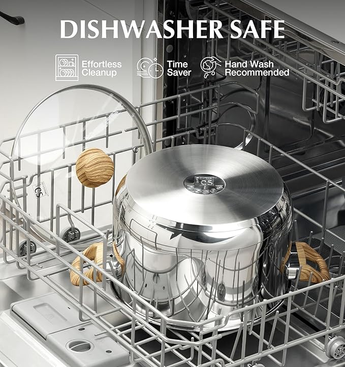 KOCH SYSTEME CS Stainless Steel Pot - 4 Quart Induction Stainless Steel Stock Pot with Lid for Pasta, Soup, Spaghetti, Steel Soup pots with Heat-Resistant Bakelite Double Handle, Dishwasher Safe