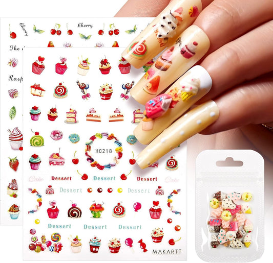 Makartt Nail Decorating Kit, 10pcs Designer Nail Stickers, Cute Dessert Nail Art Decor for DIY Manicure, Salon Accessories for Creative Nails Designs-BrightBean Baby