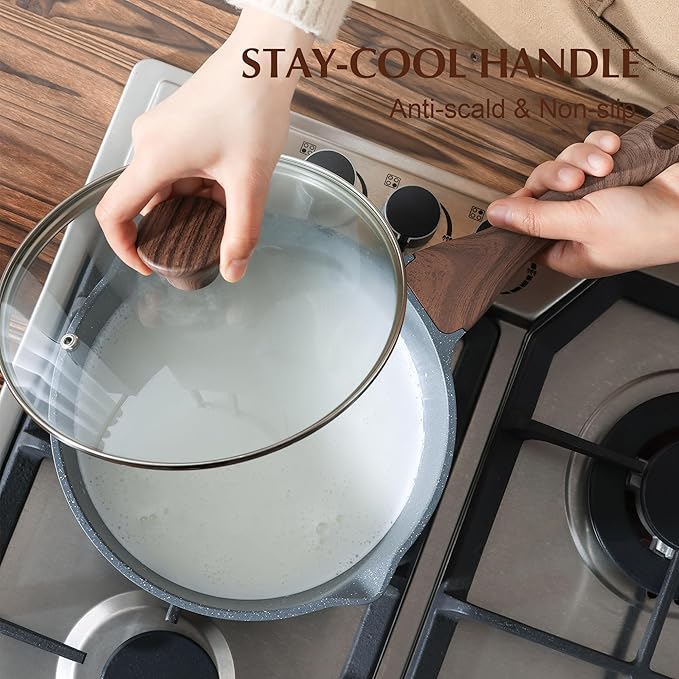 SENSARTE Nonstick Sauce Pan with Double Spout 3.0 Quarts - Swiss Granite Coating with Lid