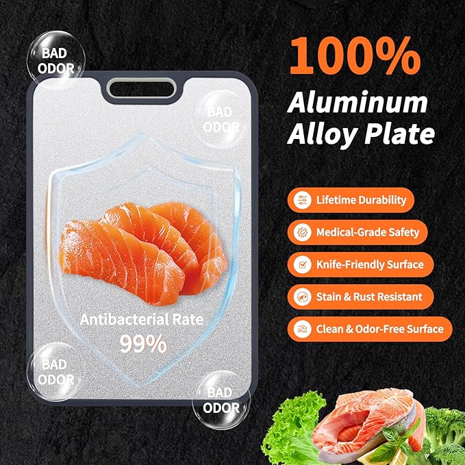 Titanium Cutting Board for Kitchen，100% Double Sided Solid Pure Titanium Cutting Board with Juice Groove &Wheat Straw PP Chopping Board Food Grade (Medium (15''×11‘’ Inche))