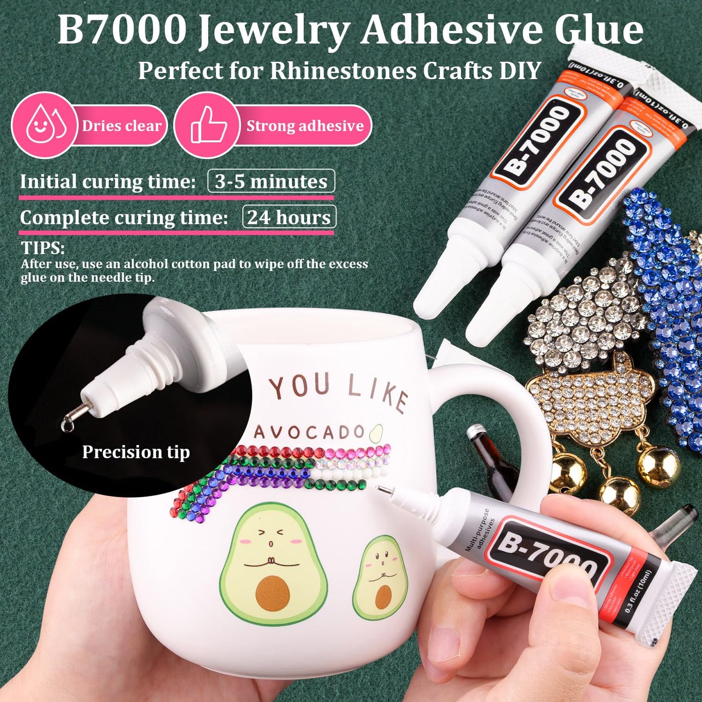 Resin Rhinestones for Crafting with B7000 Jewelry Glue, 1 Box Mix Colors 3mm Flatback Crystals with 3Pcs 10ml Glue for Bedazzling Crafts DIY Nail Art Makeup，Non Hotfix Gems for Clothing Shoes-BrightBean Baby