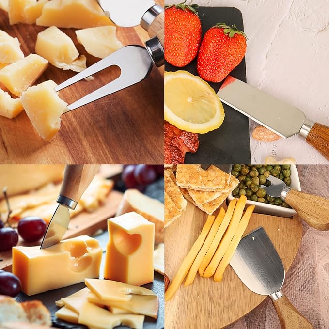 Cheese Knife Set Premium Cheese Knives Set with Wooden Handle,Mini Cheese Board Knife Set,Cheese Slicer,Butter Cutter,Cheese Spreader,Cheese Fork,Charcuterie Accessories