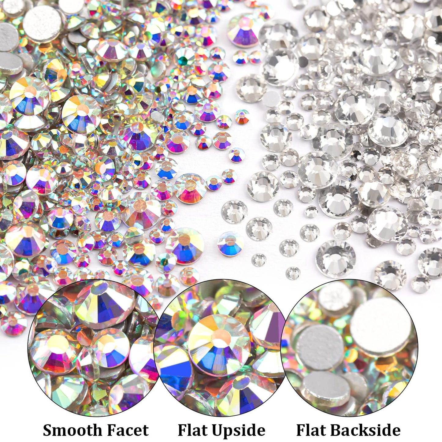 One Pack 2000 Pcs of Flatback Round AB Crystal+Transparent White Clear Rhinestones 6 Sizes (1.5-6 mm) with Nail Art Rhinestone Picker Pencil and Tweezers for DIY and Salon Use-BrightBean Baby