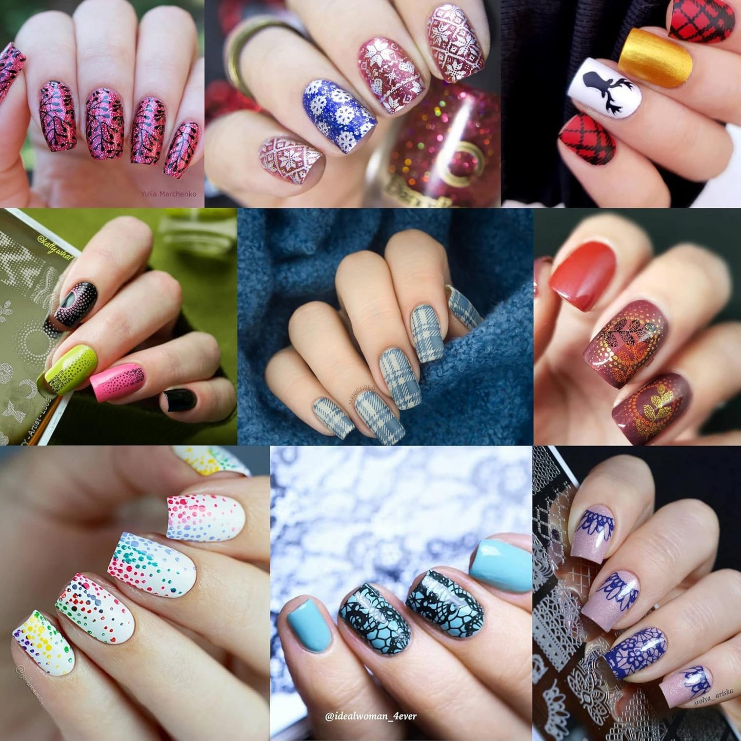 Born Pretty Nail Stamping Plates Set Plaid Flowers Leaves Lace Nail Art Image Plates Spring into Winter Stamp Templates Kit Image Manicuring DIY Printing Tools 8PCS-BrightBean Baby