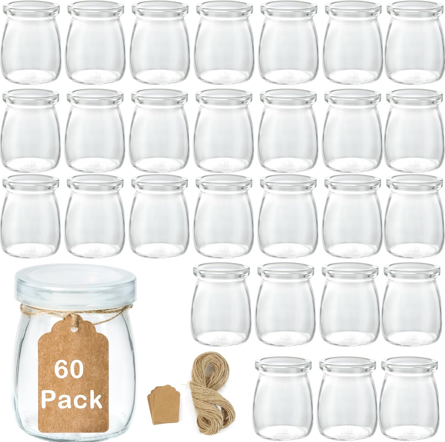 Mini Pudding Jars 60Pack, 3.4 oz Glass Favor Jar with Lids, Candle jars,Yogurt Containers with Lids, Mason Jar,Bath Salt Jars Wedding Favors Honey Pot-BrightBean Baby