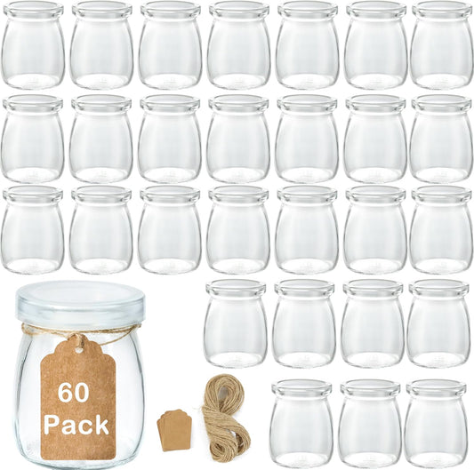 Mini Pudding Jars 60Pack, 3.4 oz Glass Favor Jar with Lids, Candle jars,Yogurt Containers with Lids, Mason Jar,Bath Salt Jars Wedding Favors Honey Pot-BrightBean Baby