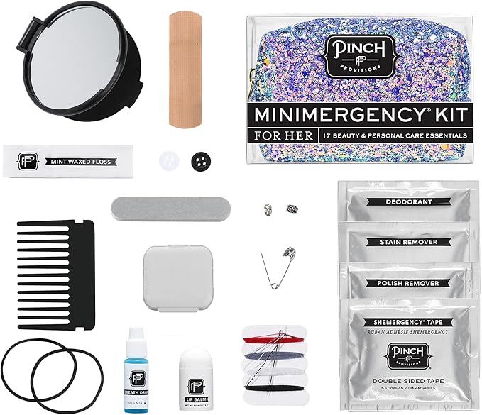 Pinch Provisions Mermaid Glitter Minimergency Kit, includes 17 Travel-Sized Cosmetic Essentials, Convenient for Purses, Emergency Beauty Accessories, Gifts for Holiday’s & Birthday’s-BrightBean Baby