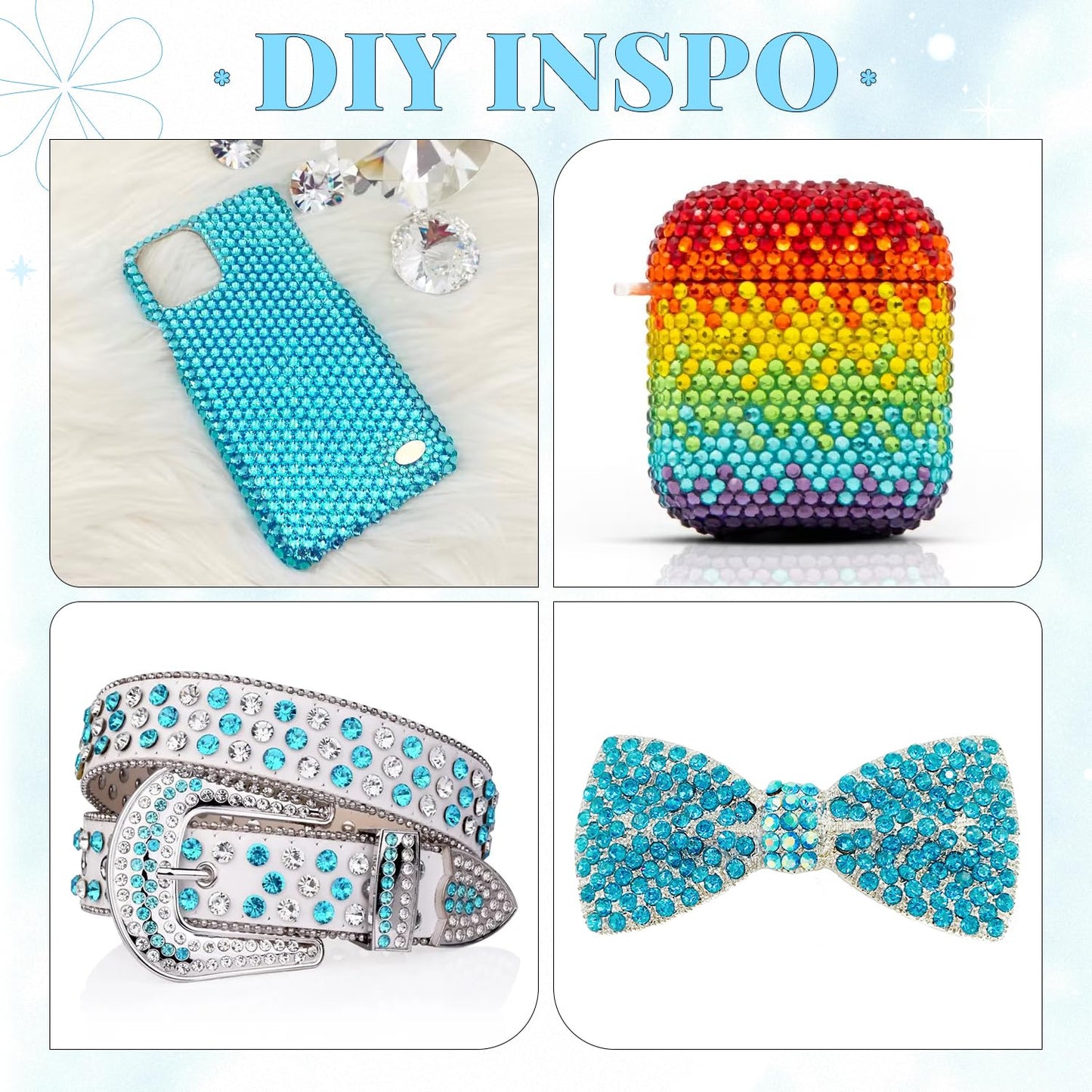 6000Pcs Resin Rhinestones for Bedazzling with 3Pcs B7000 Jewelry Glue, 1 Box Teal Blue Flatback Rhinestones for Crafting Crafts DIY, Crystals Gems for Clothing Shoes Tumblers Nail Art Makeup-BrightBean Baby